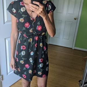 Black Flower Print Dress, Size XS
